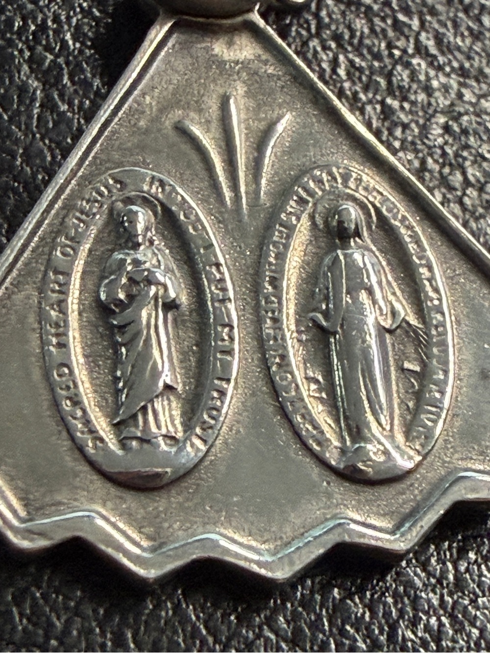 Vintage 925 Guilloche Enamel Rose Slide Hand Fan 4-Way Religious Medal Necklace - Picture 6 of 16